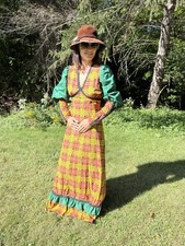 Gunne Sax Vintage Pink Lace Prairie Dress Renaissance 70s Plaid Fall