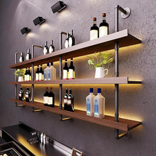 LED Lighted Wall-Mounted Wine Rack - 3-Tier Solid Wood Storage for Home Bar