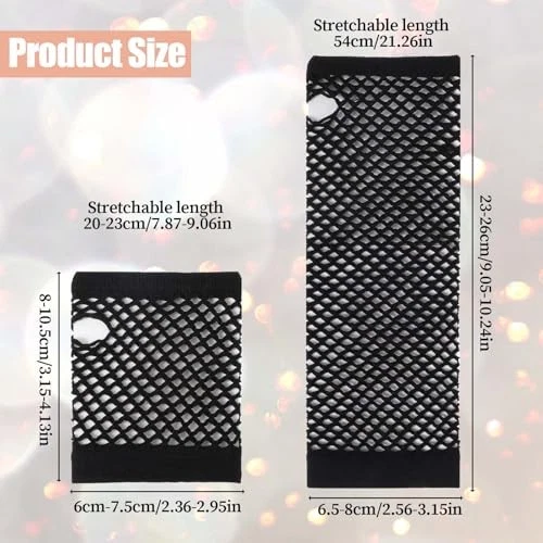 Giantree 2 pares de guantes de red sin dedos para mujer, guantes de red años 80 negros Foto 2 de 4