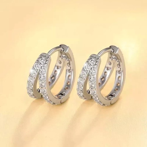 2Ct Round Cut Lab Created Diamond Huggie Hoop Earrings 14K White Gold Plated - Picture 2 of 5