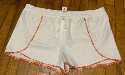 White Stretch Drawstring Waist Shorts 