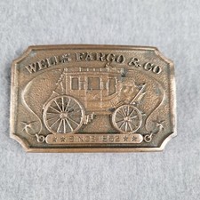 Wells Fargo  Co. Vintage Solid Brass Belt Buckle 1973 Vintage Stage Coach