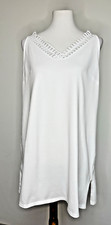 Talbots White Summer Tunic Top Mini Dress Crochet Trim Women's Size M Loose Fit