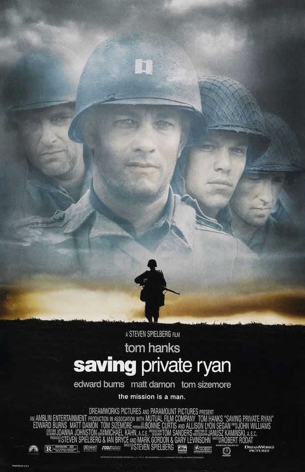Saving Private Ryan poster (b) Steven Speilberg, Tom Hanks, Matt Damon