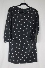 J Crew Dress Women Size 0 Black White Polka Dot 3/4 Sleeve Casual