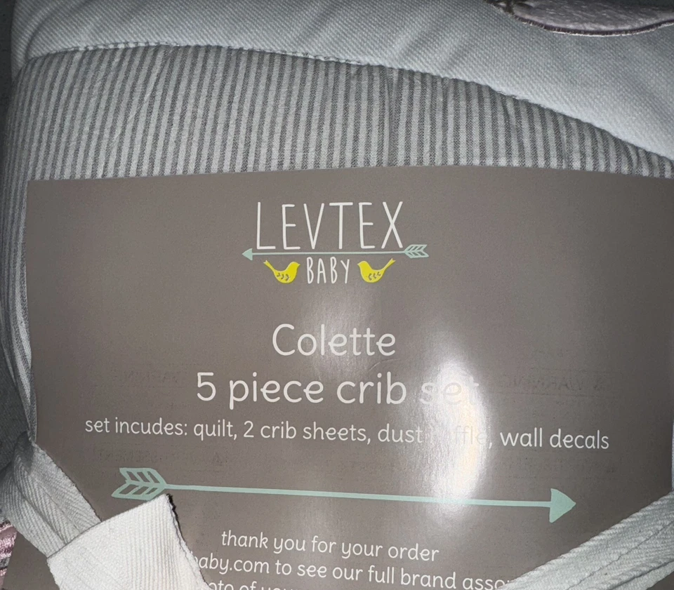Colette NUEVO 5 piezas Juego de Ropa de Cama para Cuna Edredón Volantes 2 Sábanas Calcomanía Levtex Bebé Foto 4 de 4