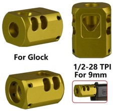 Excellent 1/2x28 TPI Muzzle Brake Compensator Anodized Gold For 9mm Glock