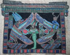 vintage Egyptian papyrus painting falcon framed