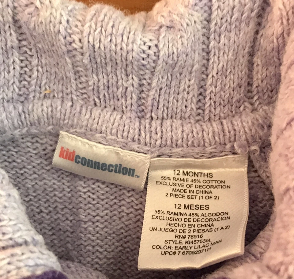 Kid Connection Cardigan Sweater 12 Months Girl Purple L/S Cotton Toddler - Image 3 of 4