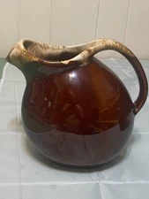 Vintage Hull Oven Proof USA Brown Drip Glaze Ball Pitcher with Ice Lip