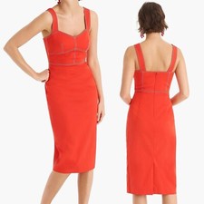  J Crew NWT $168 Sheath Wiggle Dress in Stretch Faille Sz 00 | Bright Cerise Red