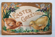 Vintage Easter Greetings Embossed Post Card Chicks Early 1900's Made in the USA