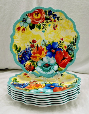 Pioneer Woman Delaney Floral Melamine 10.7'' Dinner Plate Teal Blue / Multicolor