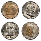 2-Coin 1961-D Franklin Half Dollars PQ Colorful End Roll Toning -.72 ASW - H3154