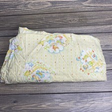 Vtg Crib Sheet Yellow Animals Bunny Cats Birds Apple Trees 21x50  