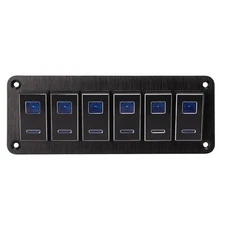 6 Gang Toggle Rocker Switch Panel with USB Blue LED for Car Boat Marine RV Truck