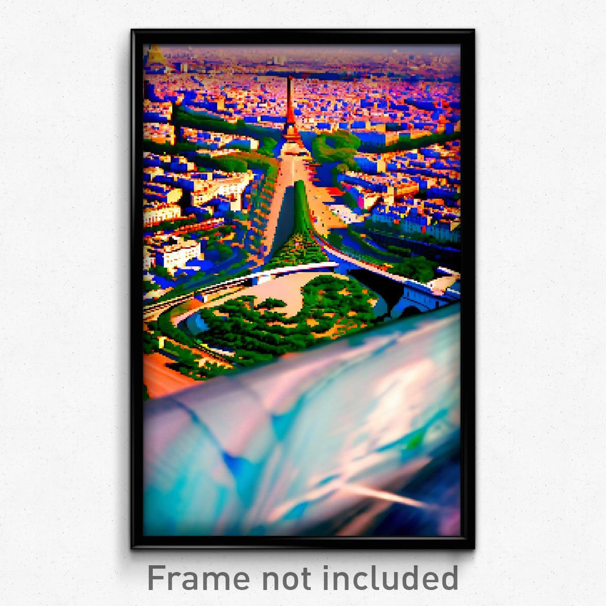 8 Bit Psychedelic Pixel Art Poster - Distorted Paris Trippy Video Game Print