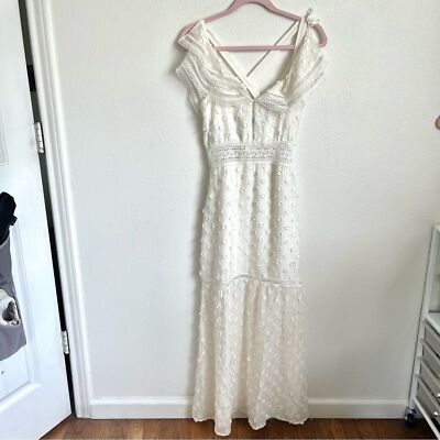 self portrait white off shoulder dress Self Portrait Daisy Midi in White Off Shoulder Asymmetrical Dress US 4  Wedding