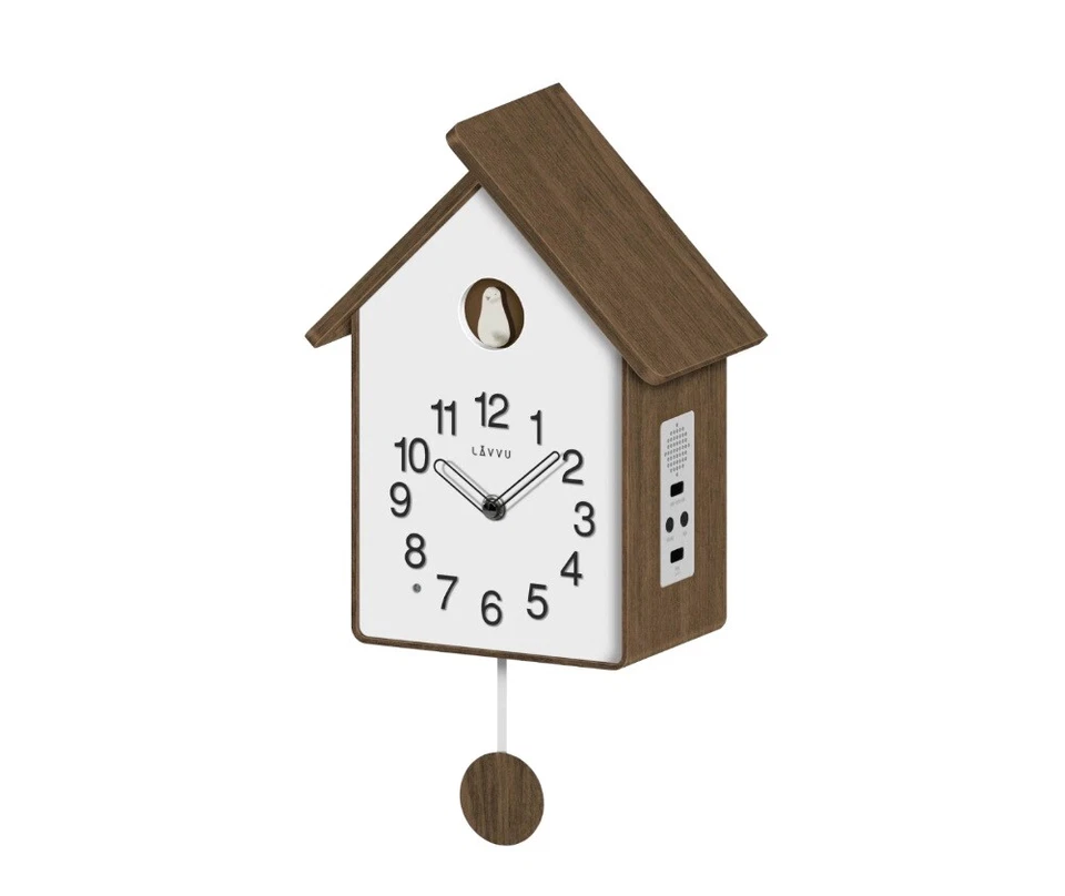 Moderne Kuckucksuhr Wanduhr Holz Weiß mit Pendel Quarz Nachtabschaltung - Bild 2 von 3