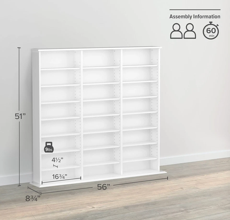 Wood Media Storage Cabinet CD DVD VHS Movie Organizer Wall Mount Shelf White - Image 4 of 4