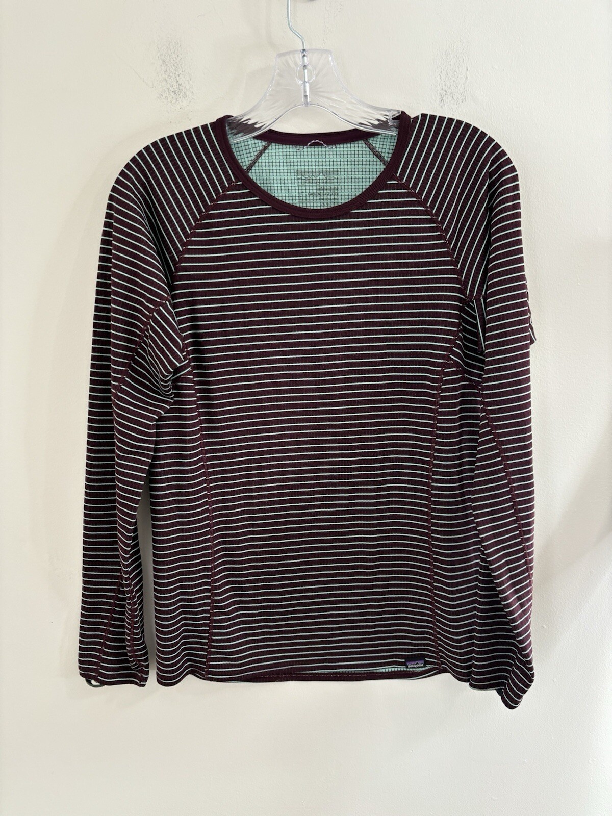 Patagonia Capilene Shirt Top Women S Brown Striped Long Sleeve Knit Base Layer