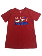 Womens Patriotic Red Faith Family Freedom Star T-Shirt Tee Shirt