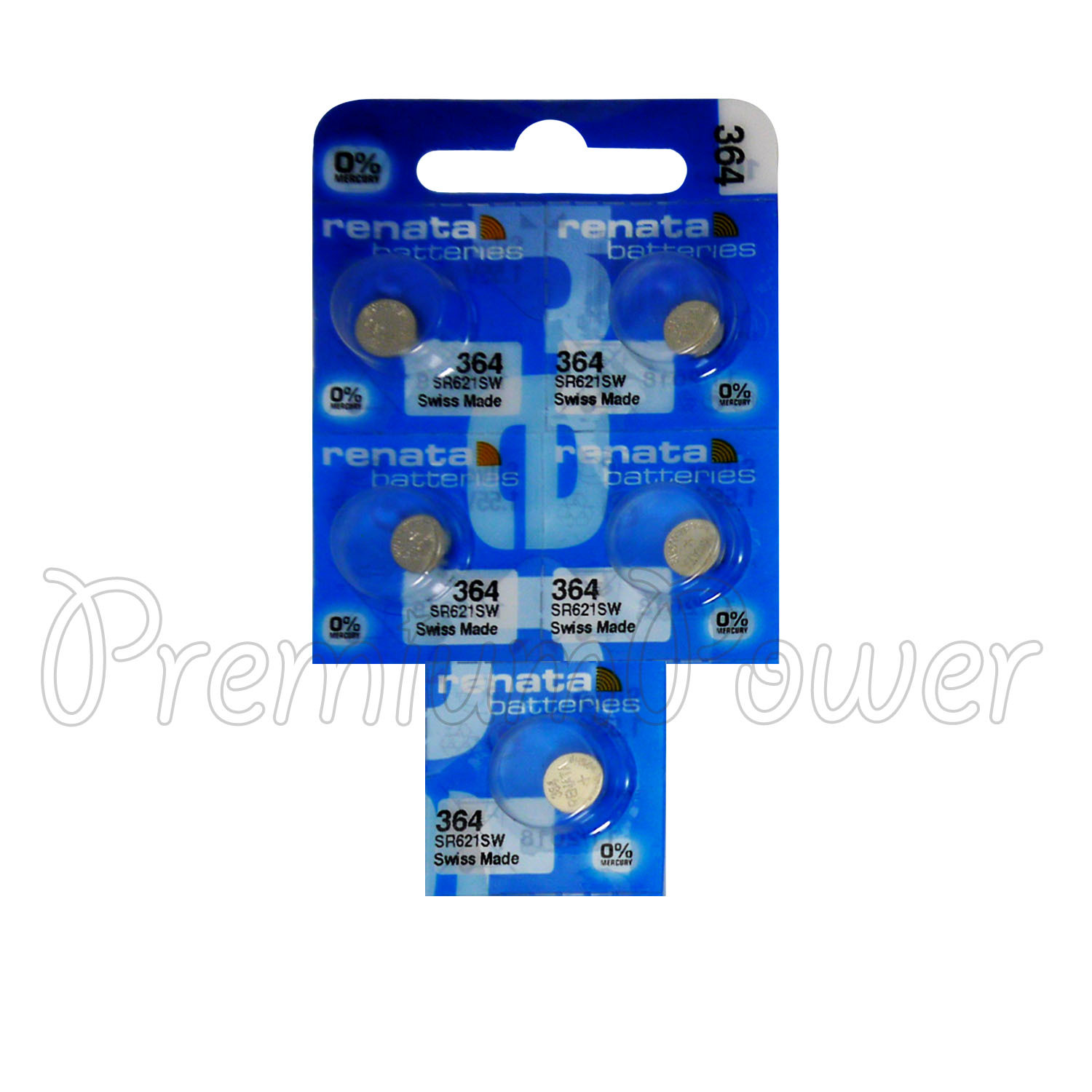 5 X Renata 364 Ossido D'Argento Batterie 1.55V SR621W SR60 Orologio SR65 0%