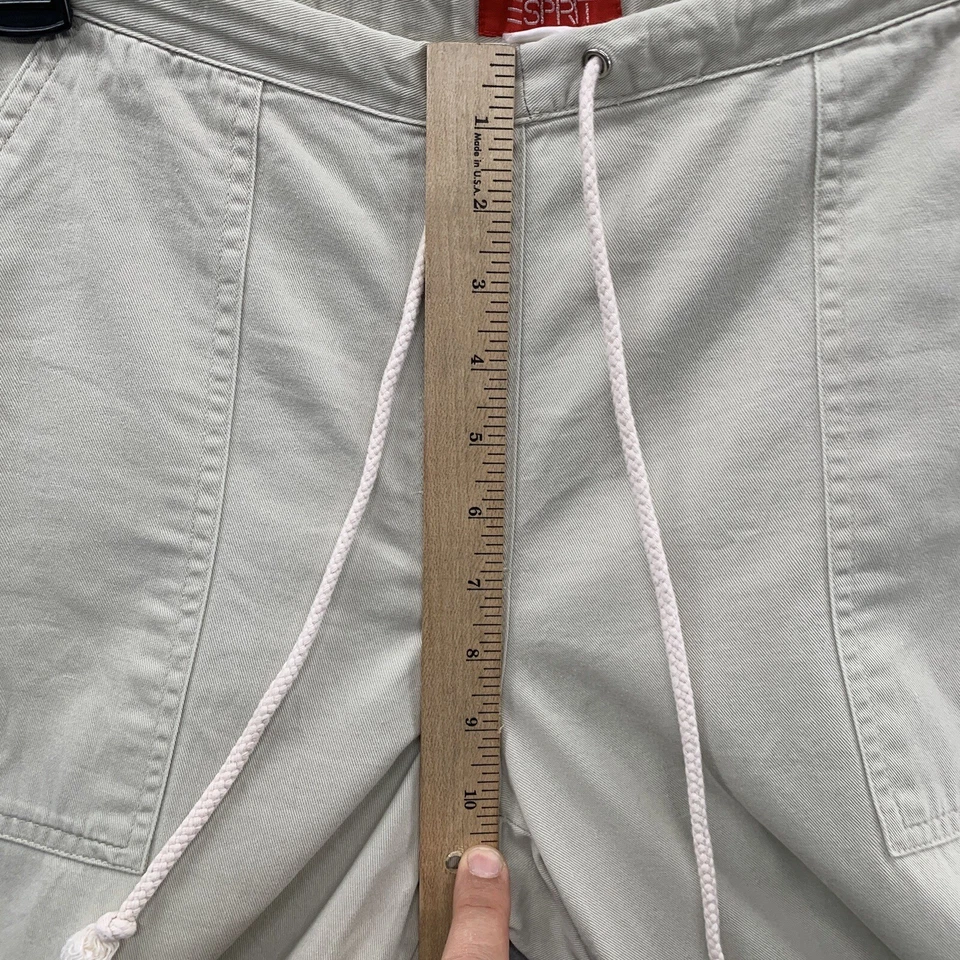 Винтажные женские бежевые брюки ESPRIT из хлопковой смеси на шнурке полной длины с манжетами - Изображение 4 из 4