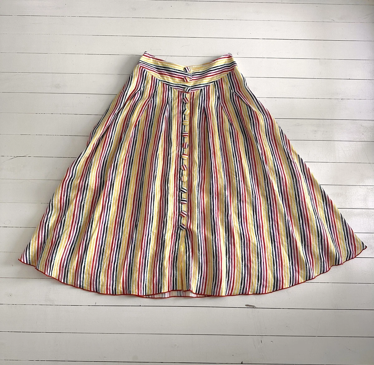 GUL HURGEL linen rainbow stripe A line skirt low waisted L EUC