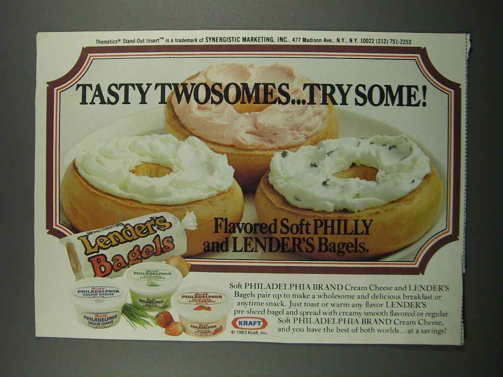 1983 Vintage Lender's Bagels with Philly Cream Cheese Ad