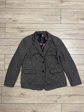 Women Joules Blazer Brown Herringbone Tweed AGATHA Parade Jacket US 12 EUR 44