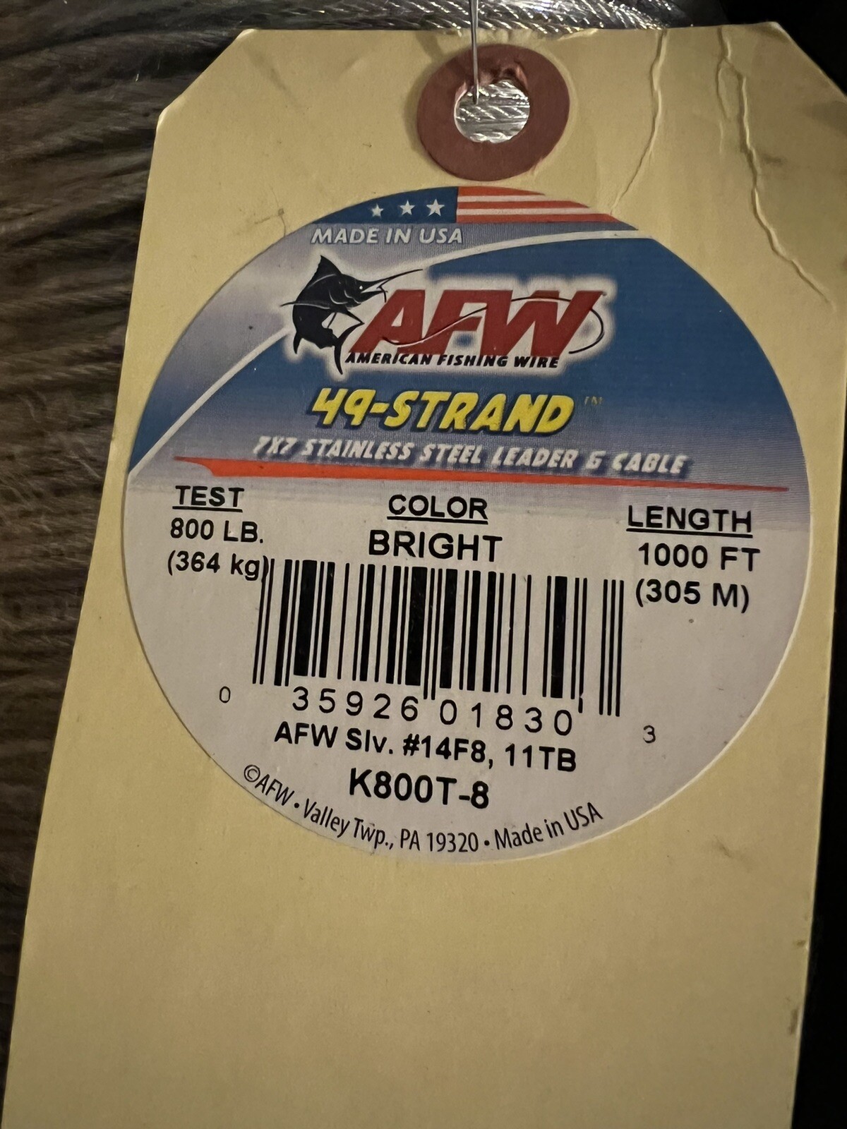 AFW 49-Strand 7x7 Stainless Steel Shark Leader & Cable 800LB,  1000ft (305 M)