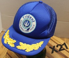 VINTAGE TRIDENT WELL DRILLING TOOLS HAT BLUE SNAPBACK GOLDLEAF GOOD COND X21