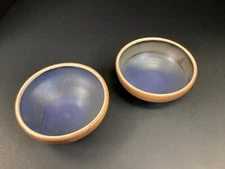 2 Miami Valley pottery dark blue lined stoneware woodfired bowls