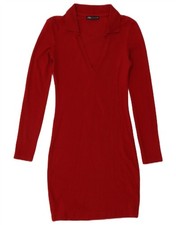 ZARA Womens Long Sleeve Bodycon Dress UK 8 Small Red Cotton AL12