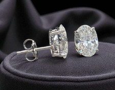 3.00 Ct E VS1 Oval Lab Grown Diamond Stud Earrings Pushback 14k White Gold