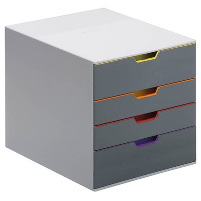 DURABLE Schubladenbox VARICOLOR   dunkelgrau mit bunten Farblinien 760427,...