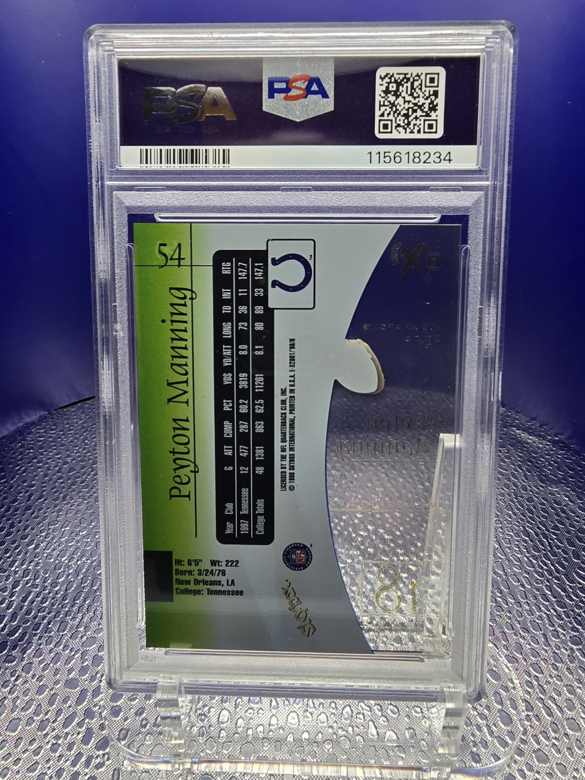 Peyton Manning 1998 Skybox E-X2001 Rookie #54 PSA 9 Mint Indianapolis Colts RC view 2