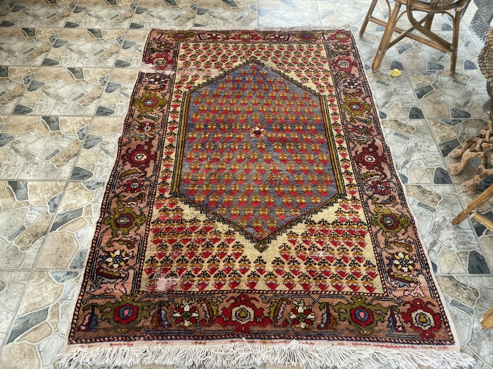 1960s Geometric Turkish Vintage Area Tribal Handmade Anatolian Rug 4.5x6.8 ft - Image 2 of 4