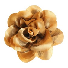 Rose Flower Brooch, 5.5 Inch Handmade Satin Fabric Lapel Pins, Gold
