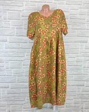 Damen Leinen Maxi Kleid Hängerchen Volant Print Sommer IBIZA 38 40 42 NEU C227