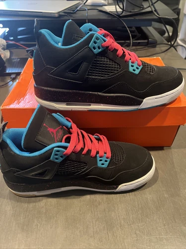 Nike Air Jordan 4 Retro Ps Ragazze Nero Rosa Vivace Blu Dyn Taglia 6.5 429785 001
