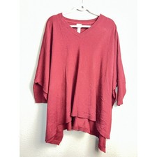 A New Day Burgundy V-Neck Poncho Sweater OSFM Oversized Batwing Knit Wine