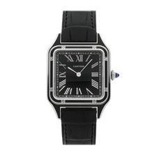 Cartier Santos-Dumont Steel Lacquer Manual Black Dial Strap Watch WSSA0046