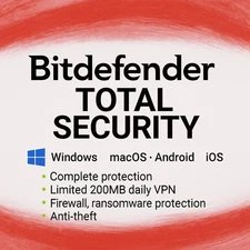 Bitdefender Total Security 2026 - 3 Years 3 Devices (Windows,Mac,Android)