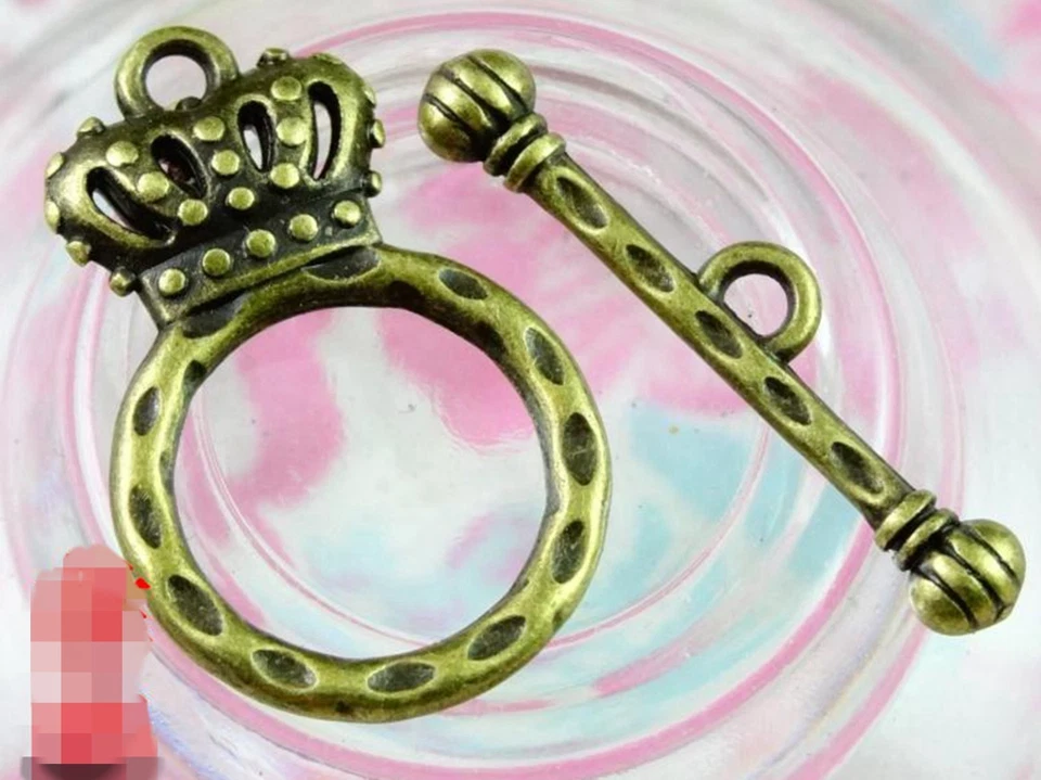 25 Sets Bronze Tone Crown Toggle Clasps 15X23mm Hook Connectors Jewelry Finding - Image 4 of 4