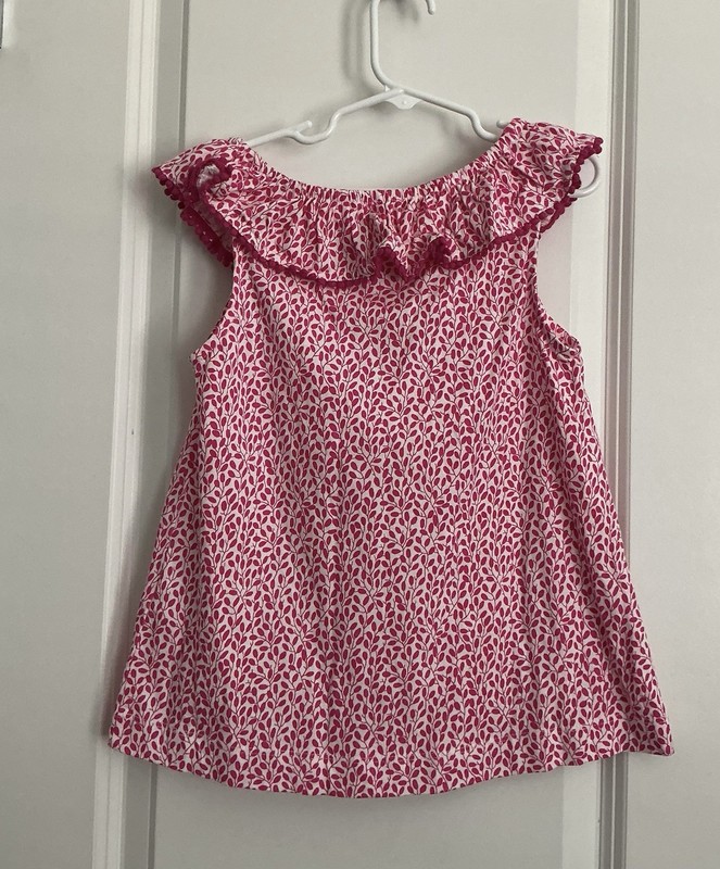 BODEN-Sz.(7/8Y)-Casual Girl’s Pullover Top-Pink-Sleeveless-Ruffle Elastic Neck
