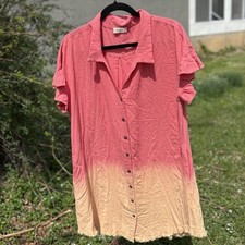 Umgee Womens Ombre Beach Dress Cotton Orange Red Sz L Summer Beachy Casual BOHO