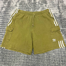 Adidas Cargo Shorts Men's XL Green Fleece Cotton Drawstring 8 in