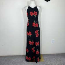Y2K Betsy Adam Dress Women 7/8 Black Floral Maxi Formal Gown Wedding Guest USA